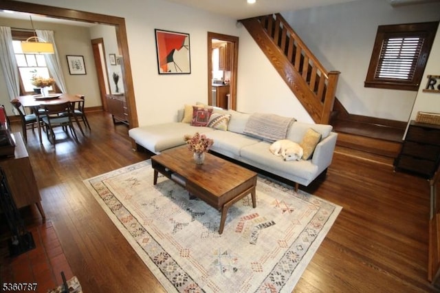 137 Oak Ridge Ave, Nutley Twp, NJ 07110 - living area featuring wood finished floors, baseboards, stairway, and recessed lighting