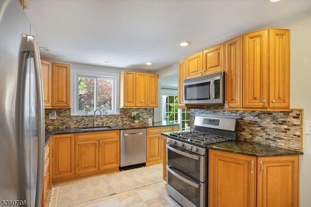 30 Newman Ave, Verona Twp, NJ 07044 - kitchen featuring stainless steel appliances, a sink, plenty of natural light, tasteful backsplash, and recessed lighting
