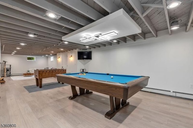 31 Woodside Ave, Cranford Twp, NJ 07016 - recreation room featuring billiards table, light wood-style flooring, and a baseboard radiator