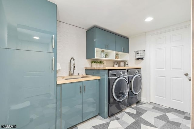 31 Woodside Ave, Cranford Twp, NJ 07016 - washroom featuring washer and clothes dryer, wet bar, light flooring, cabinet space, and recessed lighting