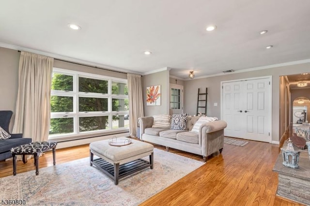 31 Woodside Ave, Cranford Twp, NJ 07016 - living area with crown molding, recessed lighting, and light wood-style flooring