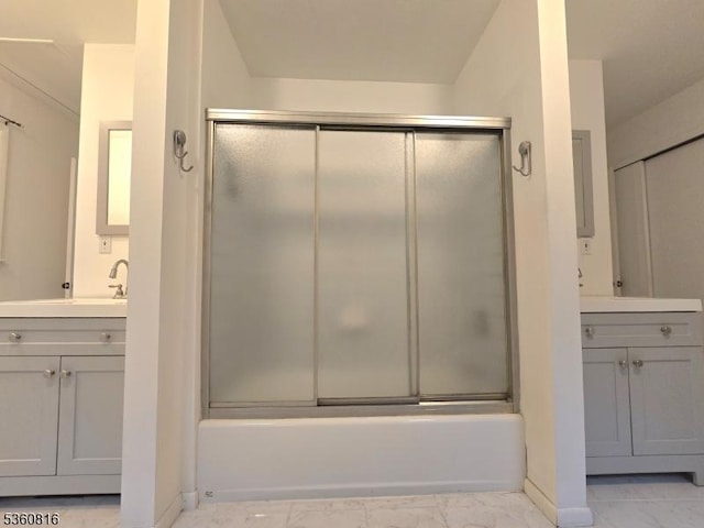 103 Mountain Top Rd, Lebanon Twp, NJ 08826 - bathroom with marble finish floors, vanity, enclosed tub / shower combo, and baseboards