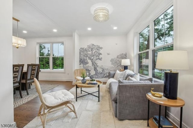 48 Lewis Ave, Summit City, NJ 07901 - living area with recessed lighting, a chandelier, baseboards, and wood finished floors