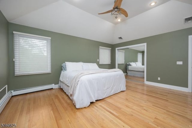 542 Drakestown Rd, Mount Olive Twp, NJ 07836 - bedroom featuring lofted ceiling, light wood-style flooring, baseboards, a baseboard heating unit, and ceiling fan