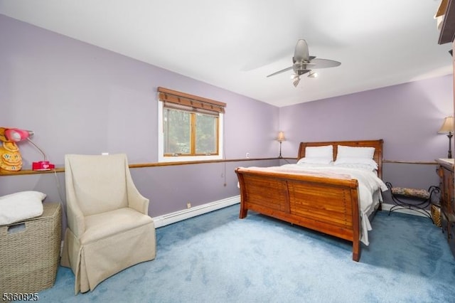 542 Drakestown Rd, Mount Olive Twp, NJ 07836 - bedroom featuring a baseboard radiator, carpet, a ceiling fan, and baseboards