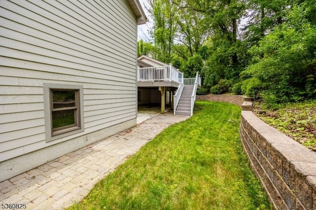 542 Drakestown Rd, Mount Olive Twp, NJ 07836 - view of green lawn featuring stairway and a wooden deck