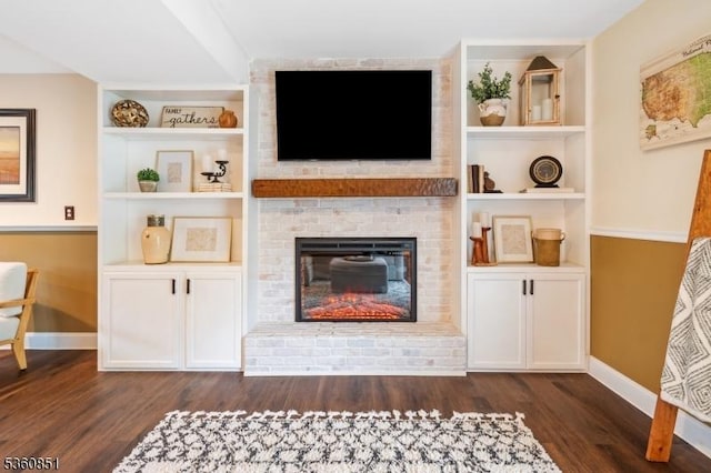 39 Fox Chase Run, Hillsborough Twp, NJ 08844 - unfurnished living room featuring dark wood finished floors, baseboards, and built in features