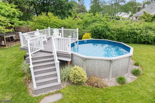 39 Fox Chase Run, Hillsborough Twp, NJ 08844 - swimming pool featuring a wooden deck and a lawn