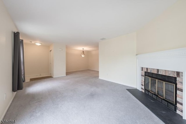 48 Jamestown Rd, Bernards Twp, NJ 07920 - unfurnished living room featuring light colored carpet, a fireplace with flush hearth, and baseboards