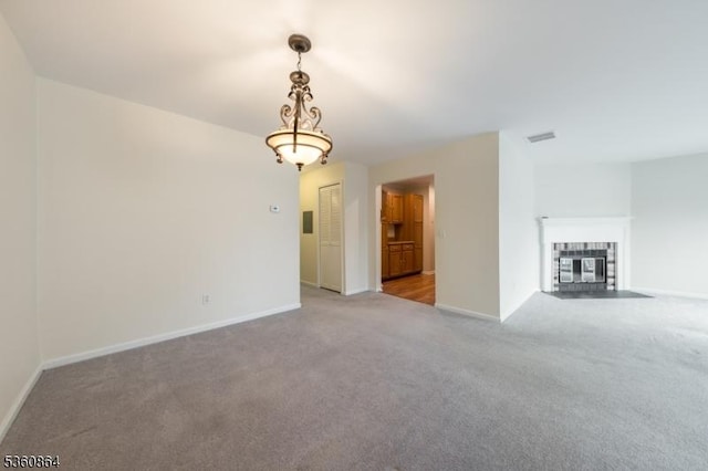 48 Jamestown Rd, Bernards Twp, NJ 07920 - unfurnished living room with carpet floors, a fireplace, and baseboards