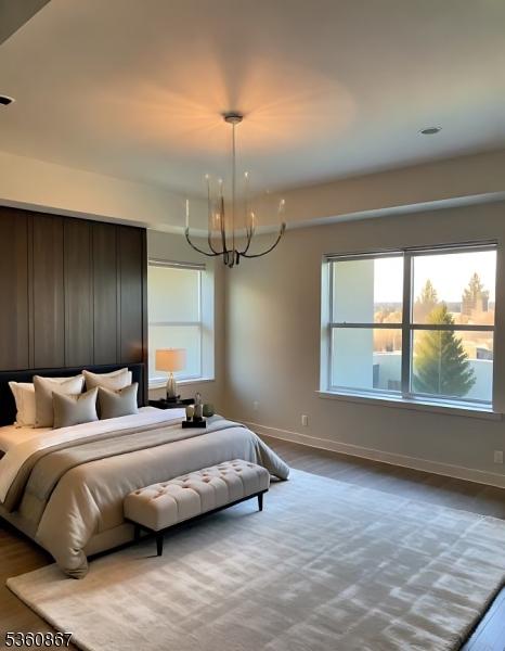 15 Scott Ter, Clifton City, NJ 07013 - bedroom featuring wood finished floors, a chandelier, baseboards, and multiple windows