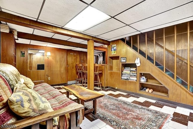 51 Hoffman Ave, Parsippany-Troy Hills Twp, NJ 07034 - living area featuring wood walls and stairs