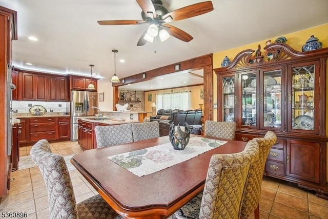 16 Hogback Rd, Franklin Twp, NJ 08867 - dining space featuring light tile patterned flooring, ceiling fan, and recessed lighting