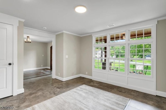 34 Keats Rd, Bernards Twp, NJ 07920 - spare room with plenty of natural light, baseboards, ornamental molding, and a chandelier