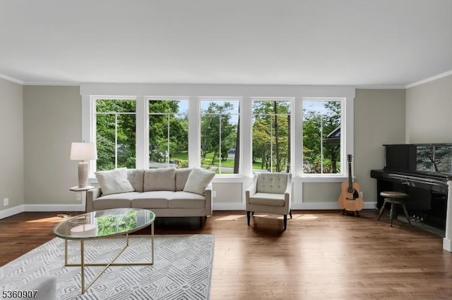 34 Keats Rd, Bernards Twp, NJ 07920 - living room with ornamental molding, baseboards, and wood finished floors