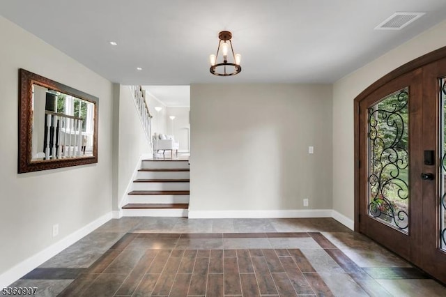 34 Keats Rd, Bernards Twp, NJ 07920 - entrance foyer featuring stairs, healthy amount of natural light, baseboards, a chandelier, and recessed lighting