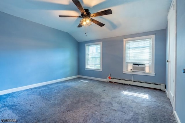 230 Lafayette Pl Unit 2B, Englewood City, NJ 07631 - spare room featuring baseboard heating, carpet flooring, ceiling fan, lofted ceiling, and cooling unit