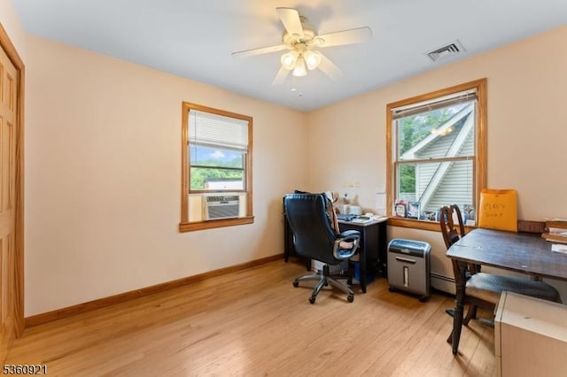10 Garden Pl, Cranford Twp, NJ 07016 - home office featuring healthy amount of natural light, light wood finished floors, a ceiling fan, and cooling unit