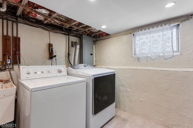 10 Garden Pl, Cranford Twp, NJ 07016 - laundry area with washing machine and clothes dryer, electric panel, and recessed lighting
