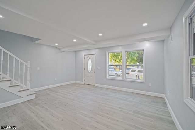 191 Harrison St, Passaic City, NJ 07055 - entryway featuring recessed lighting, wood finished floors, stairs, and baseboards