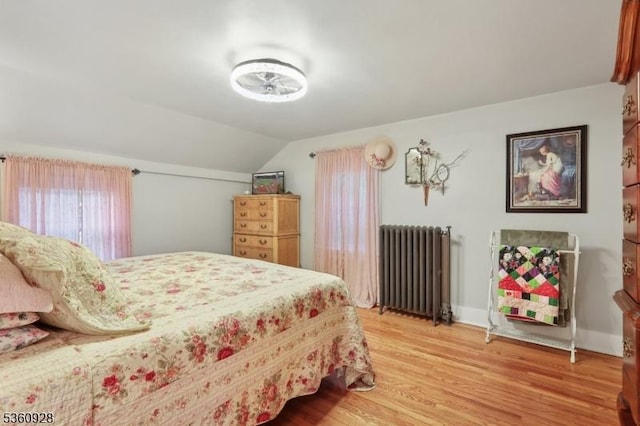 2 Broad St, Stockton Boro, NJ 08559 - bedroom with radiator, light wood-style floors, lofted ceiling, and baseboards