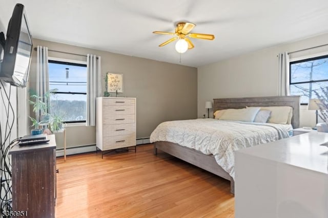 55 Jefferson St, Clifton City, NJ 07014 - bedroom with light wood-type flooring, ceiling fan, and a baseboard heating unit