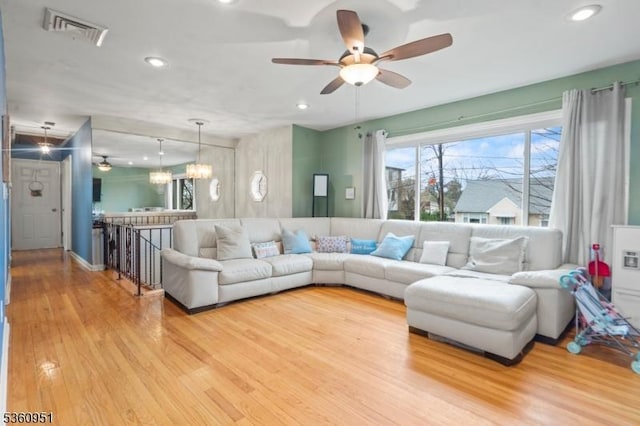 55 Jefferson St, Clifton City, NJ 07014 - living area with a ceiling fan, wood finished floors, and recessed lighting