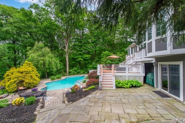 7 Briscoe Chase, Ringwood Boro, NJ 07456 - swimming pool featuring stairs, a patio, and a wooden deck