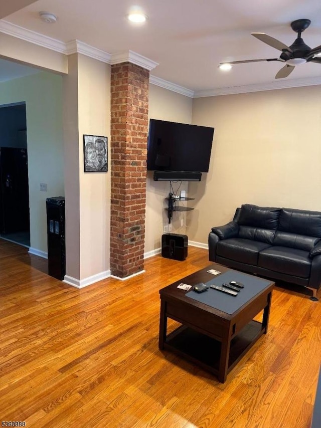 41-43 N 11th St, Paterson City, NJ 07522 - living room with ceiling fan, wood finished floors, crown molding, baseboards, and recessed lighting