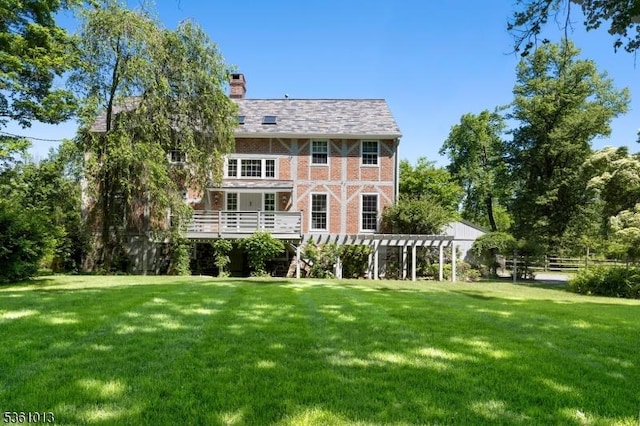 563 Cherry Valley Rd, Montgomery Twp, NJ 08540 - back of house featuring a chimney, brick siding, and a pergola