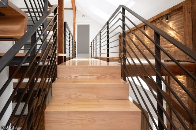 563 Cherry Valley Rd, Montgomery Twp, NJ 08540 - staircase featuring lofted ceiling and wood finished floors