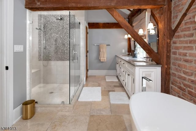 563 Cherry Valley Rd, Montgomery Twp, NJ 08540 - full bathroom featuring double vanity, a shower stall, and a freestanding bath