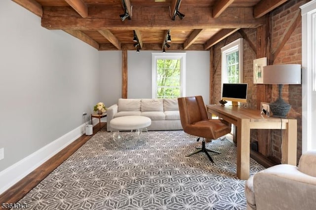 563 Cherry Valley Rd, Montgomery Twp, NJ 08540 - office area with wood finished floors and a wood ceiling with exposed beams