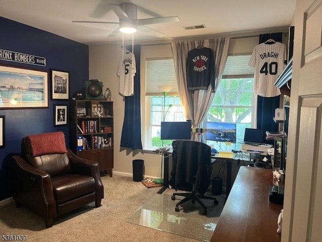 6002 Brookfield Glen Dr Unit 02, White Twp, NJ 07823 - home office featuring a ceiling fan, carpet flooring, and baseboards