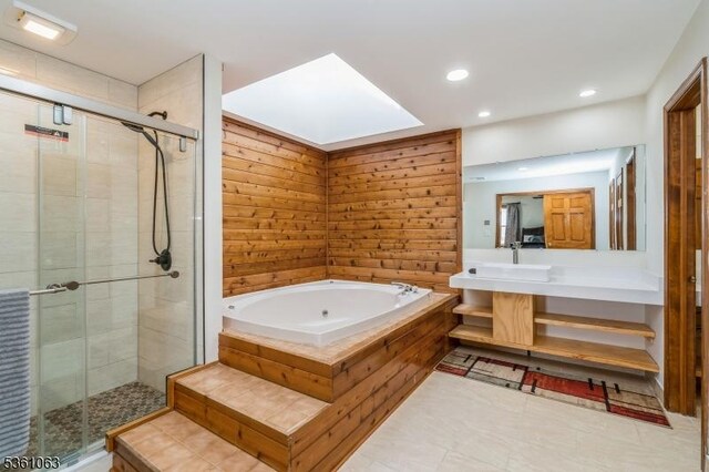 30 Claridge Ln, Raritan Twp, NJ 08822 - bathroom featuring a stall shower, a jetted tub, recessed lighting, and vanity