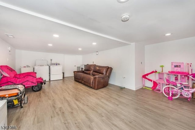 2 Shore Rd, Jefferson Twp, NJ 07849 - recreation room featuring independent washer and dryer, wood finished floors, recessed lighting, and baseboards