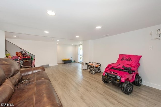 2 Shore Rd, Jefferson Twp, NJ 07849 - living area with recessed lighting, wood finished floors, baseboards, and stairway