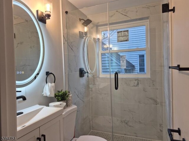 223 Victor St, Scotch Plains Twp, NJ 07076 - full bathroom with vanity, a stall shower, and toilet