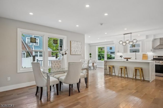 223 Victor St, Scotch Plains Twp, NJ 07076 - dining area with light wood-style floors, recessed lighting, and baseboards