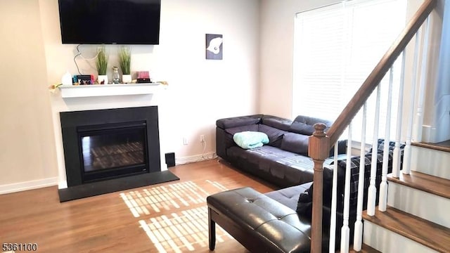 92 Sowers Dr Unit Cu92, Mount Olive Twp, NJ 07840 - living area featuring stairway, wood finished floors, and baseboards