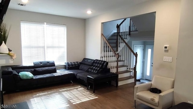 92 Sowers Dr Unit Cu92, Mount Olive Twp, NJ 07840 - living area with wood finished floors, stairway, and healthy amount of natural light