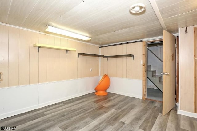 328 Hoover Ave, Bloomfield Twp, NJ 07003 - finished below grade area with wooden ceiling, stairs, and wood finished floors