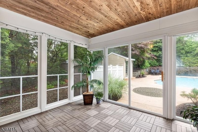 28 Sherbrook Dr, Berkeley Heights Twp, NJ 07922 - unfurnished sunroom with wooden ceiling