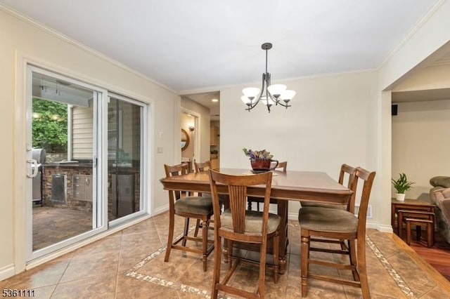28 Sherbrook Dr, Berkeley Heights Twp, NJ 07922 - dining area featuring inlaid floor details, crown molding, a chandelier, light tile patterned flooring, and recessed lighting