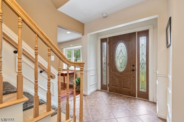 28 Sherbrook Dr, Berkeley Heights Twp, NJ 07922 - foyer with stairs and light tile patterned floors