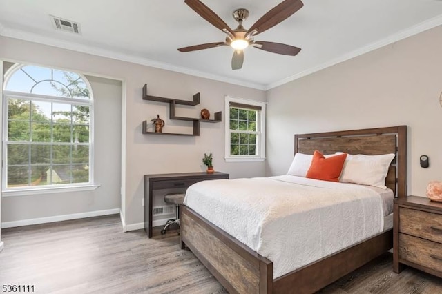 28 Sherbrook Dr, Berkeley Heights Twp, NJ 07922 - bedroom with wood finished floors, ornamental molding, and a ceiling fan