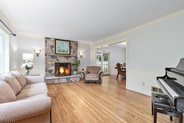 28 Sherbrook Dr, Berkeley Heights Twp, NJ 07922 - living area featuring crown molding, wood finished floors, and a fireplace