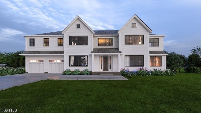 19 Shelley Rd, Millburn Twp, NJ 07078 - view of front facade featuring driveway, a garage, a front lawn, and a shingled roof