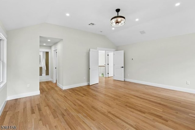 48 Hunterdon Blvd, Berkeley Heights Twp, NJ 07974 - unfurnished living room featuring vaulted ceiling, light wood-style flooring, and recessed lighting