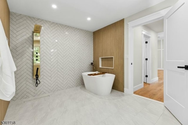 48 Hunterdon Blvd, Berkeley Heights Twp, NJ 07974 - bathroom featuring a freestanding bath and recessed lighting